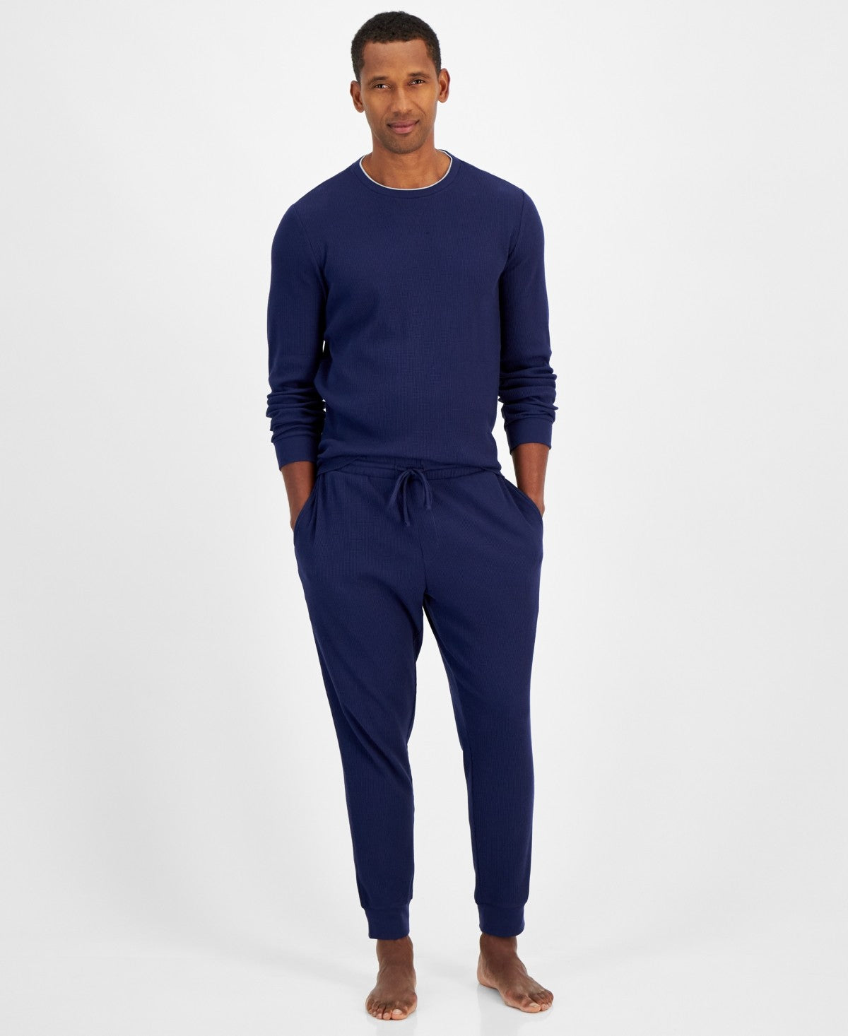 Club Room Mens Waffle Long Sleeve T Shirt Pajama Pant Set Navy Blue XXL