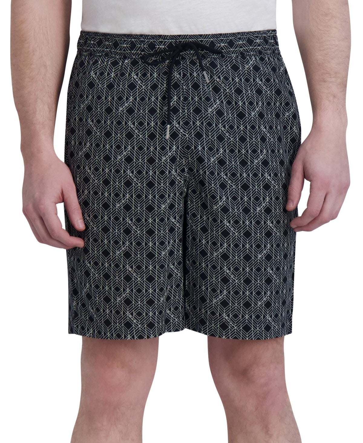 Karl Lagerfeld Paris Mens Regular fit Drawstring Shorts XXL Black Geometric