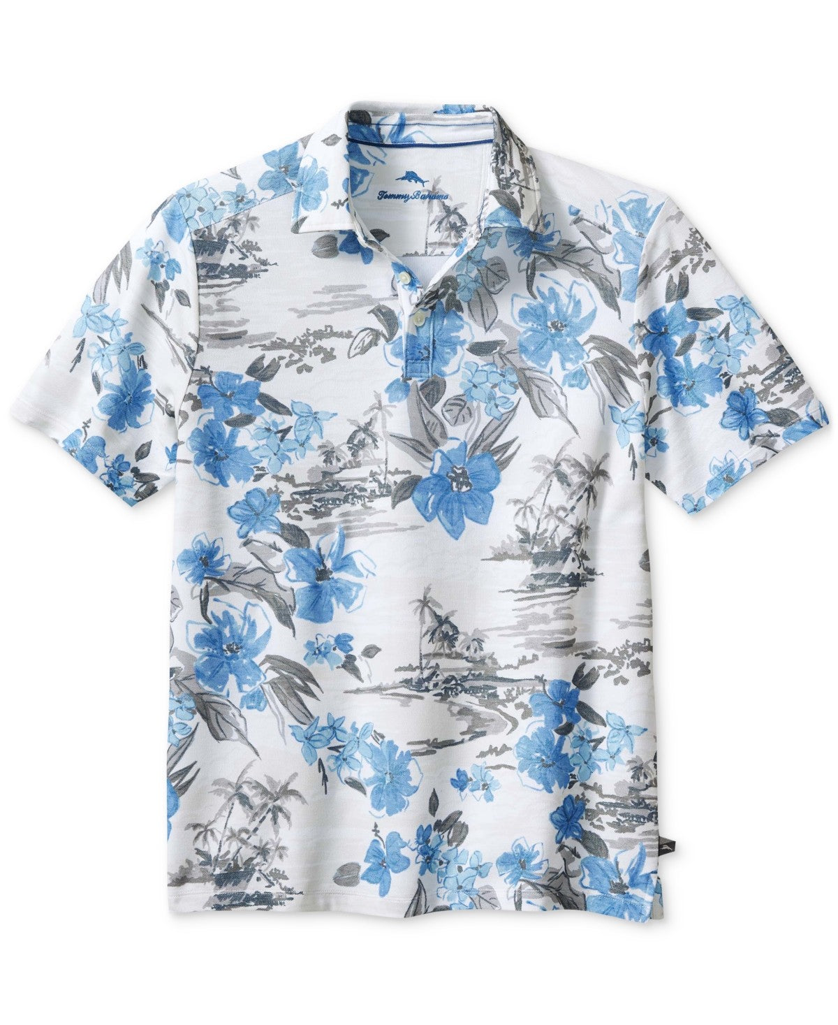 Tommy Bahama Mens Regular fit Short Sleeve Polo Shirt Small White Blue Floral