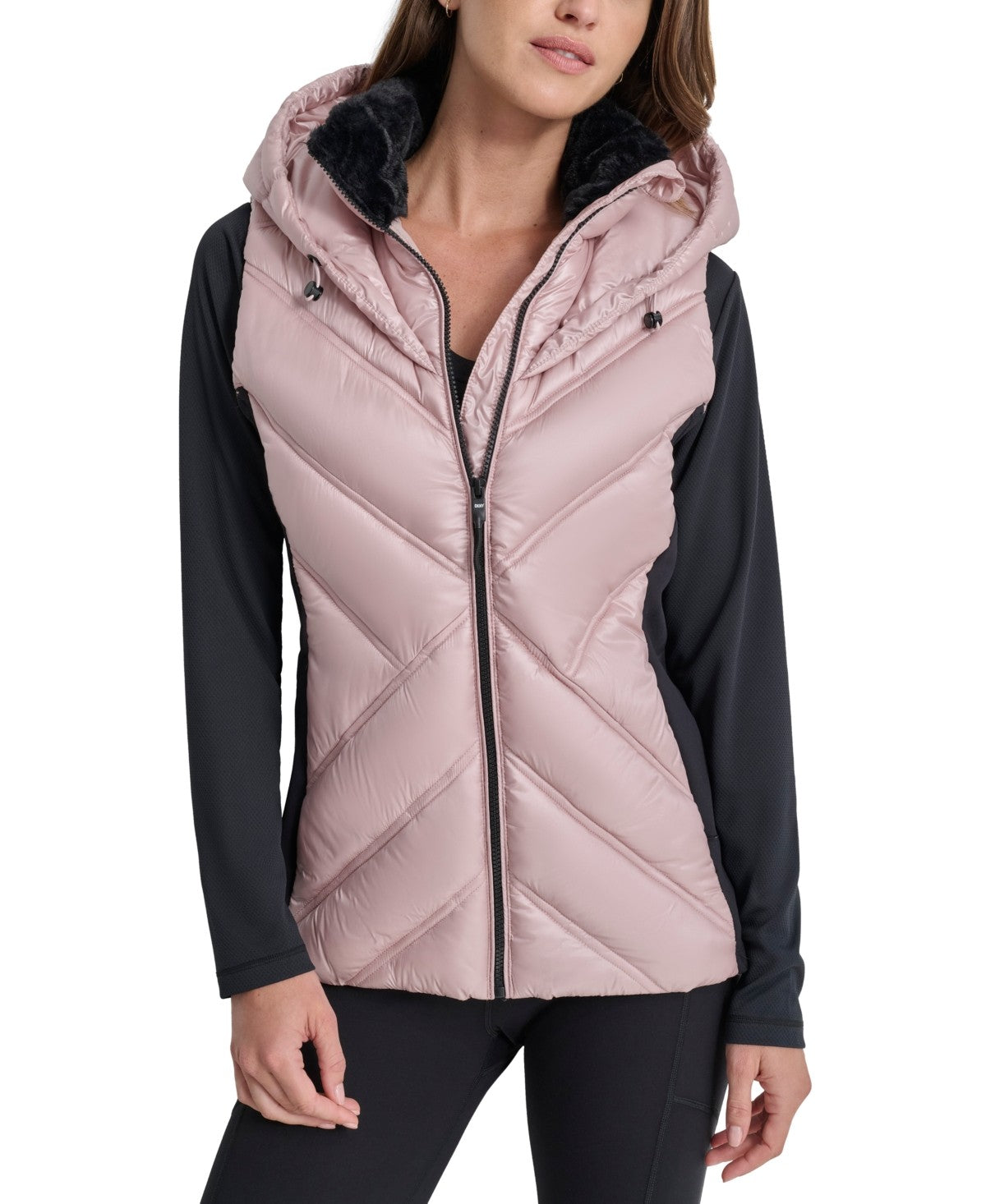DKNY Sport Women Regular fit Quilted Vest Medium Pink Hooded