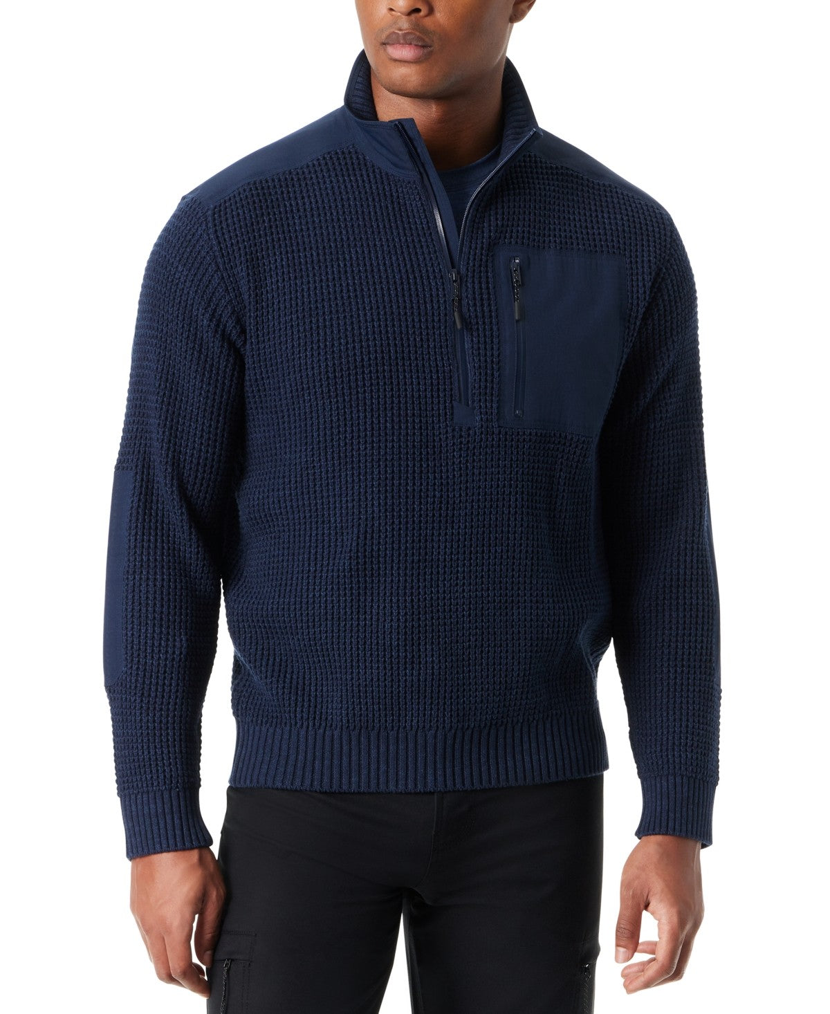 Bass Outdoor Mens Regular fit Quarter Zip Sweater Small Blue Solid