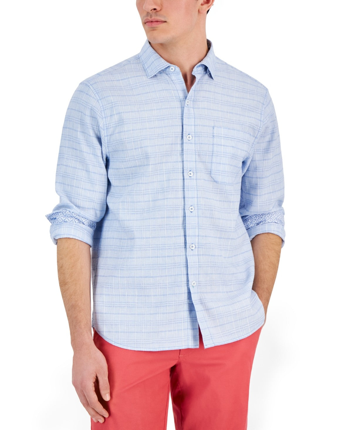Tommy Bahama Mens Regular fit Long Sleeve Button-Up Shirt XXL Blue Plaid Linen