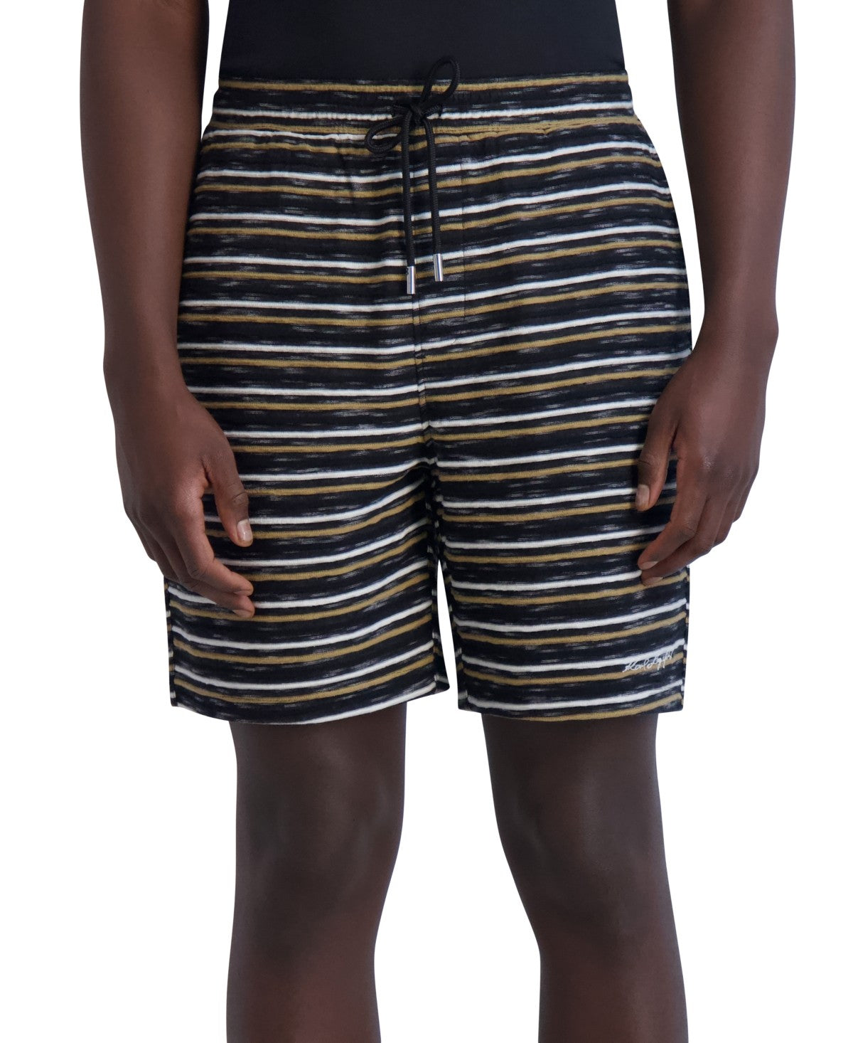 Karl Lagerfeld Paris Mens Slim fit Drawstring Shorts XXL Black Striped