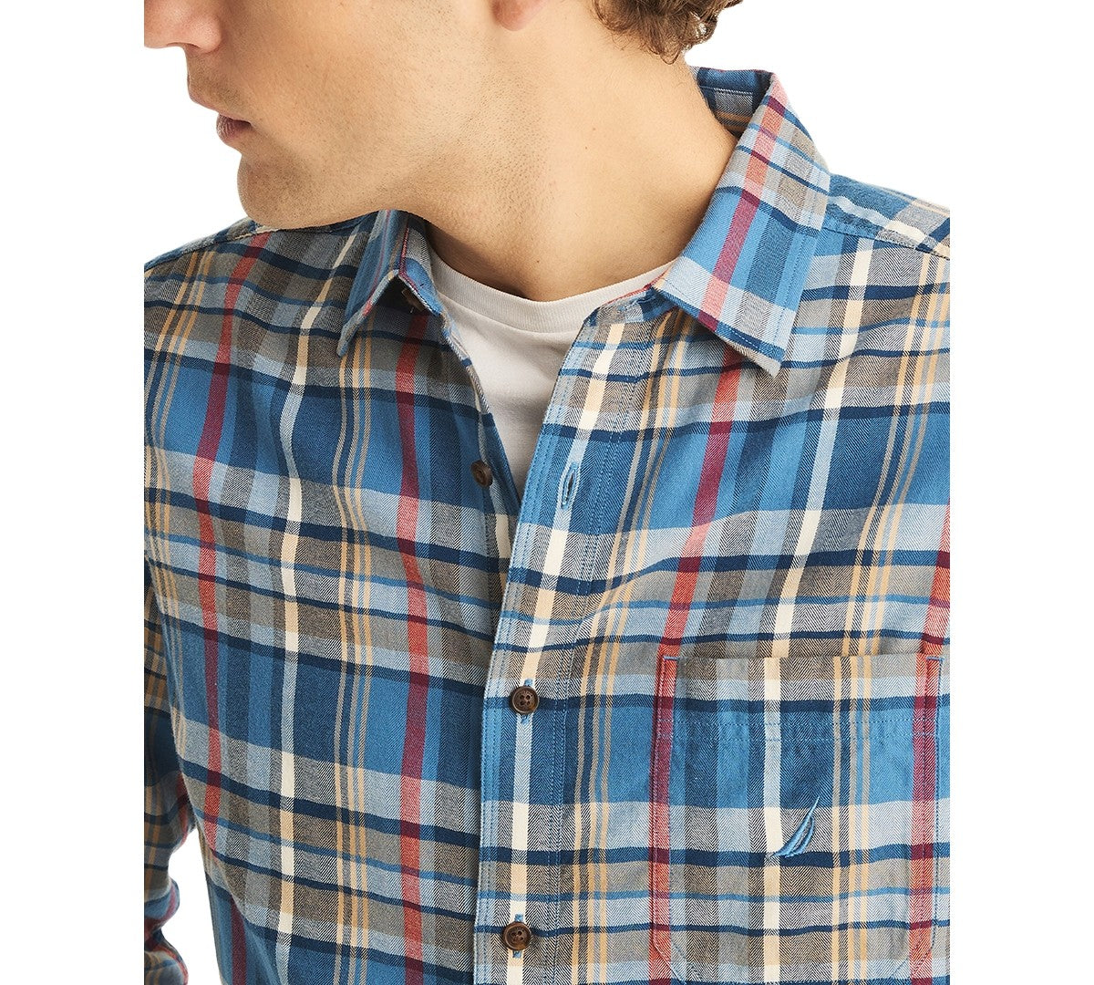 Nautica Mens Classic fit Long Sleeve Button-Up Shirt Large Blue Plaid