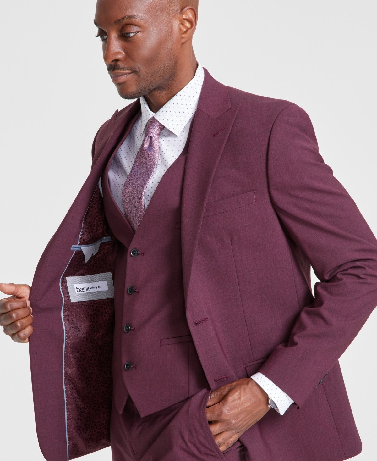Bar Iii Mens Slim fit Suit Jacket Blazer 38 L Berry Red Solid Stretch Wool