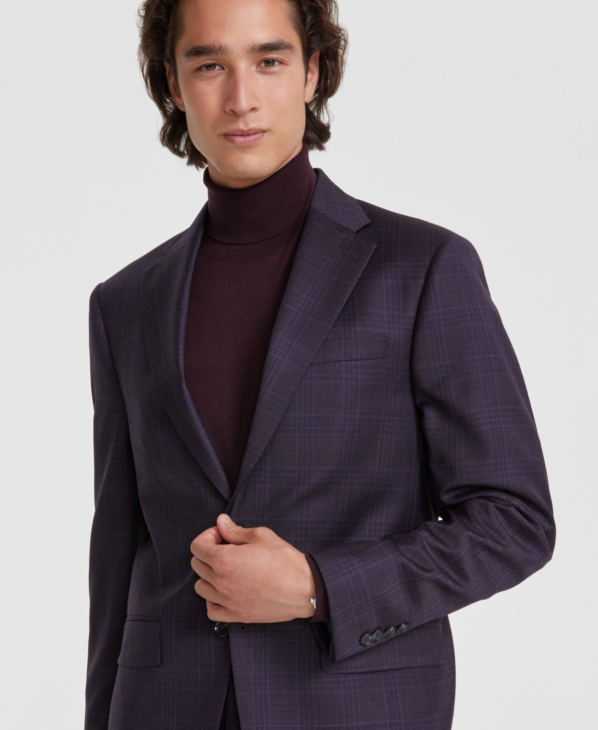 Calvin Klein Mens Slim fit Sport Coat Blazer 36 R Blue Burgundy Plaid Stretch