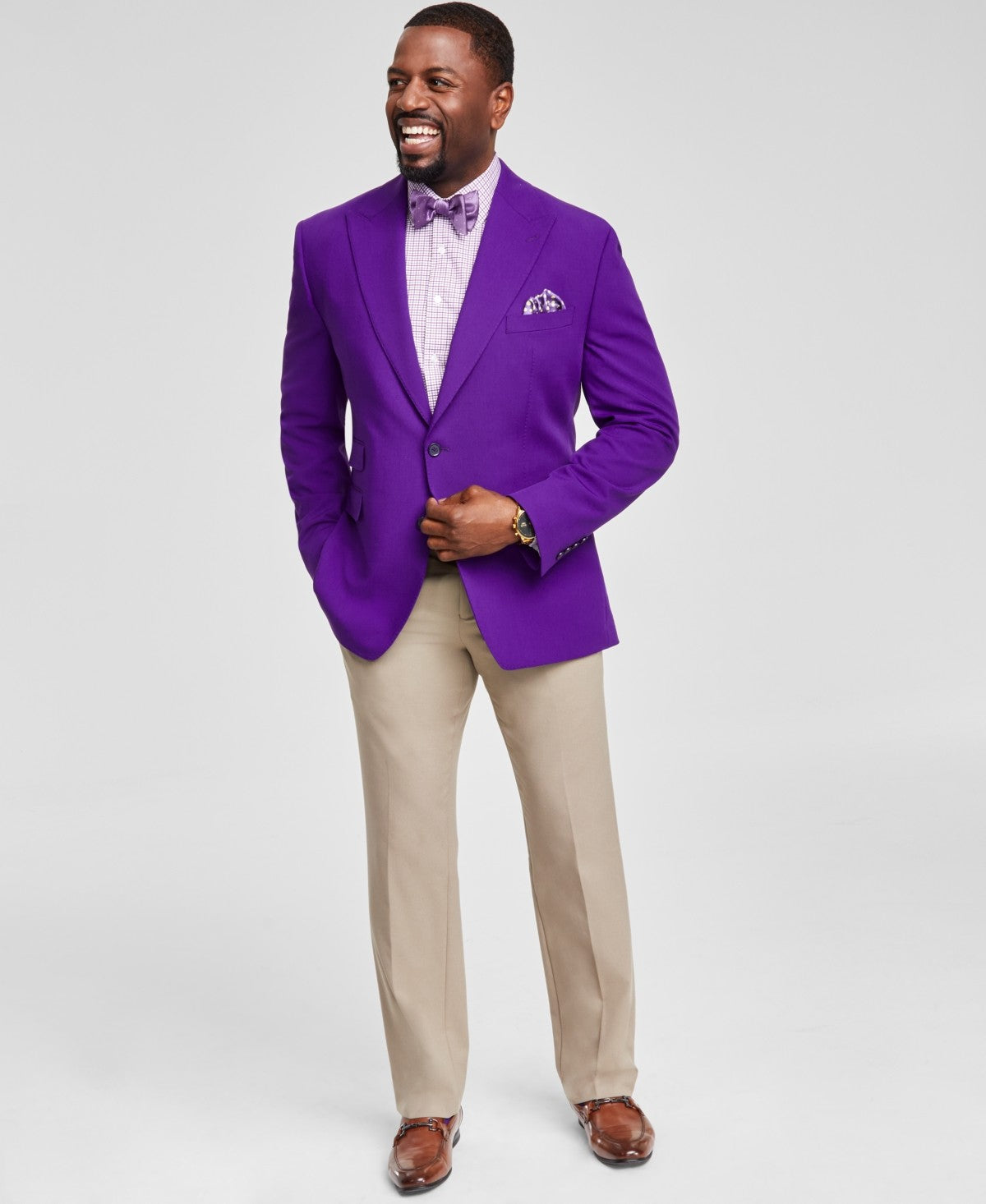 Tayion Collection Mens Classic fit Sport Coat Blazer 46 L Purple Solid