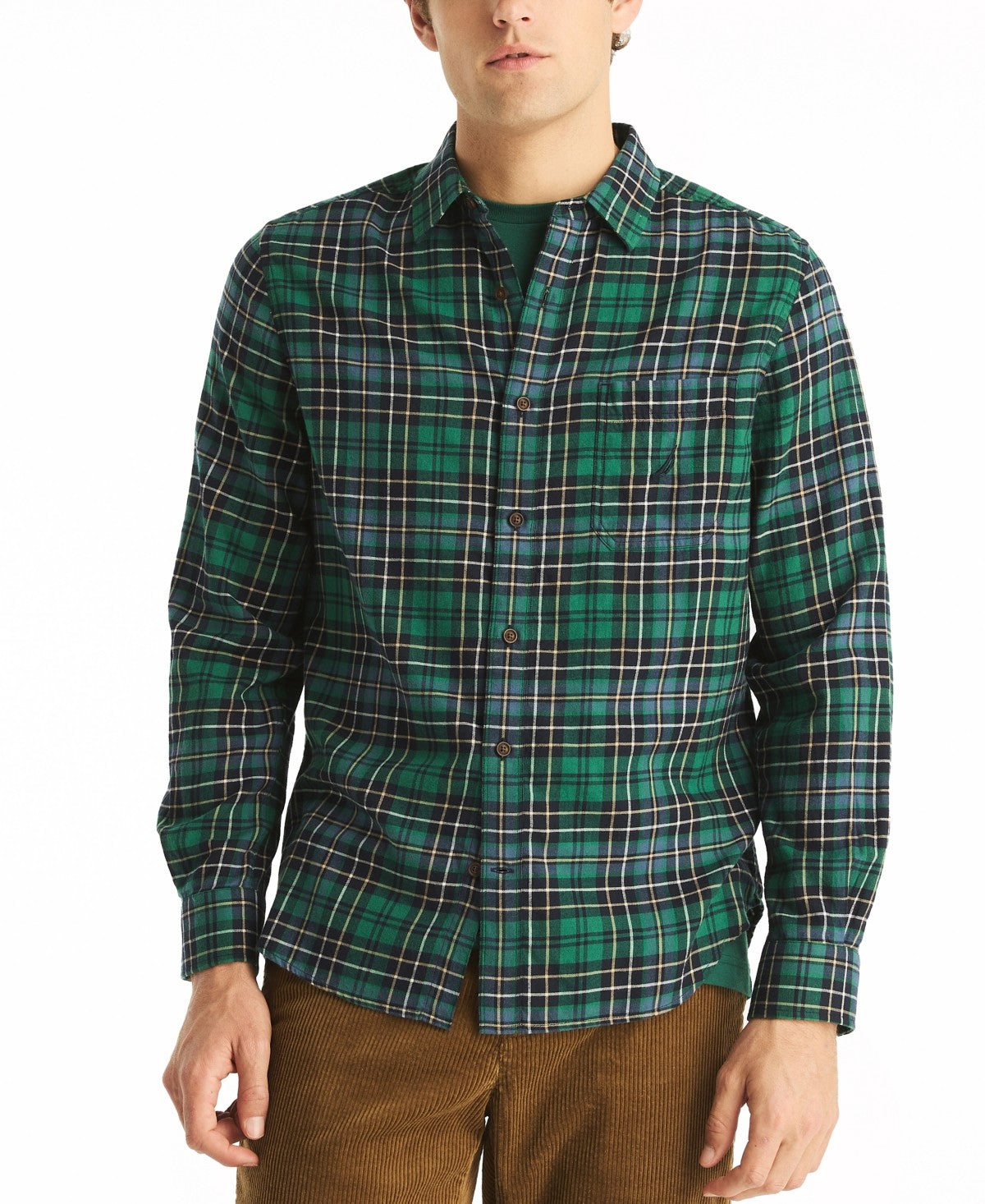 Nautica Mens Classic fit Long Sleeve Button-Up Shirt XL Blue Plaid