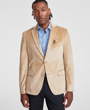 Alfani Mens Slim fit Velvet Sport Coat Blazer 38 R Beige Solid