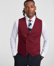 Tayion Mens Classic fit Double Breasted Button-Up Suit Vest Large Red Solid