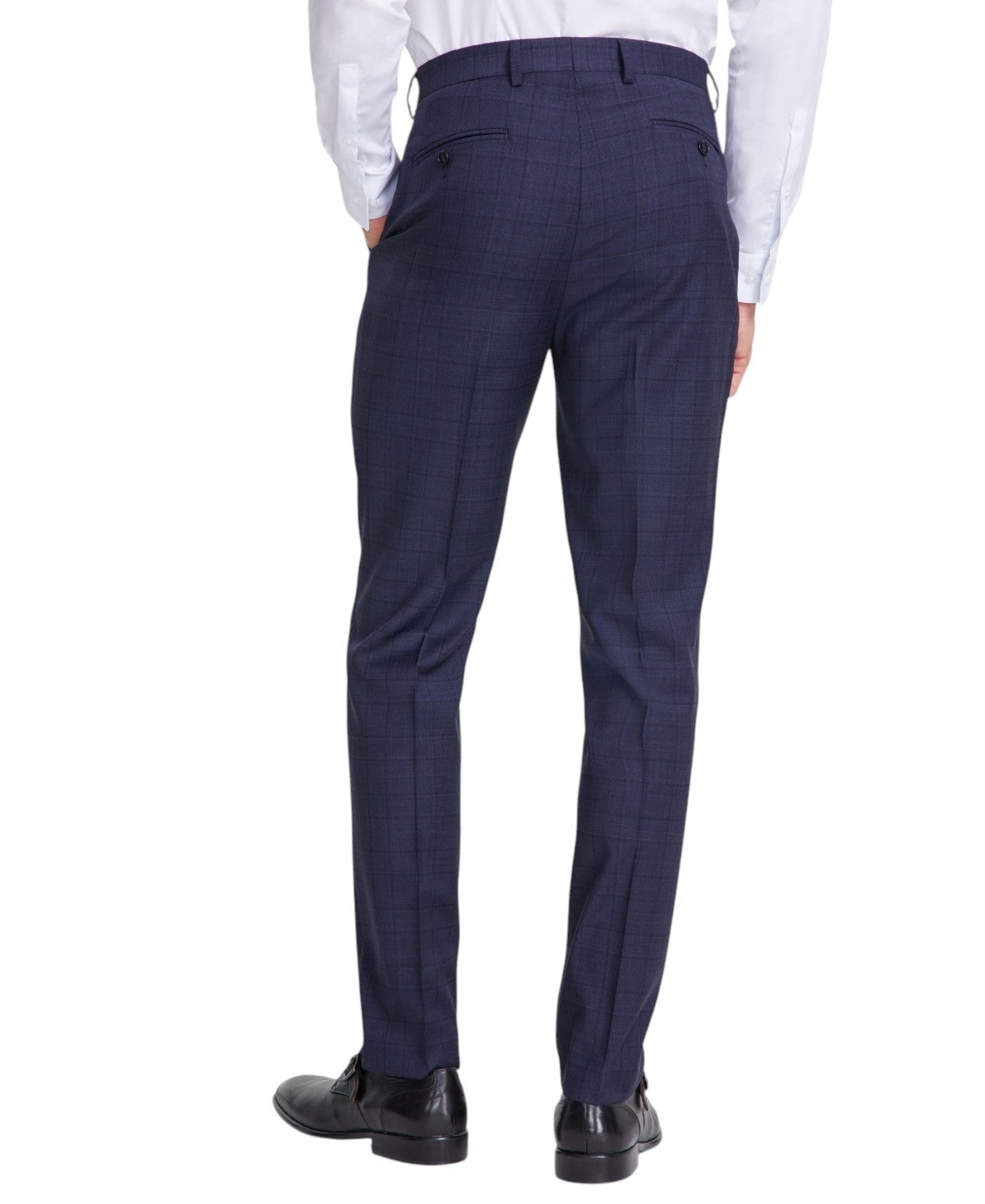 Calvin Klein Mens Slim fit Dress Pants 40 / 30 Navy Blue Plaid Stretch Wool