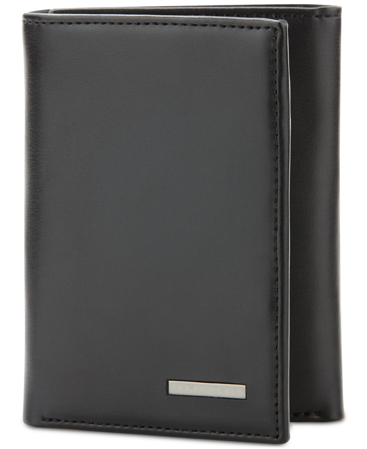 Perry Ellis Portfolio Mens Slim Leather Trifold Wallet Black