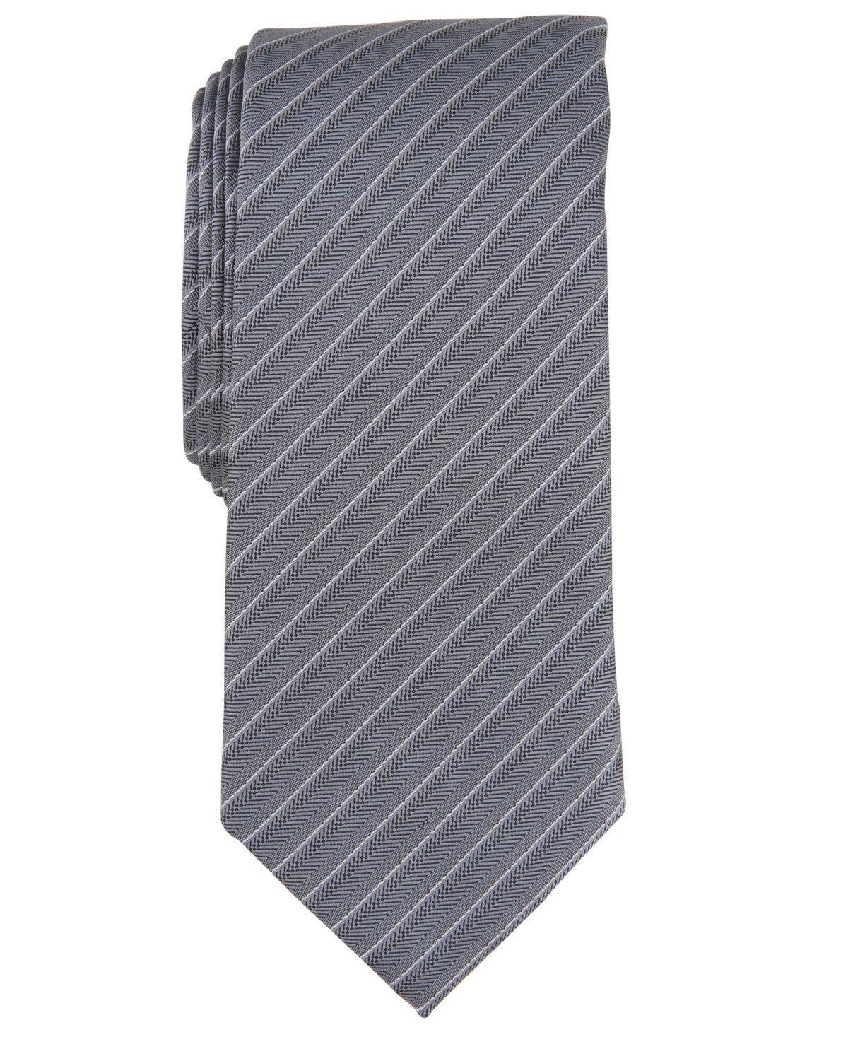 Alfani Mens Ozark Stripe Neck Tie Grey Silver
