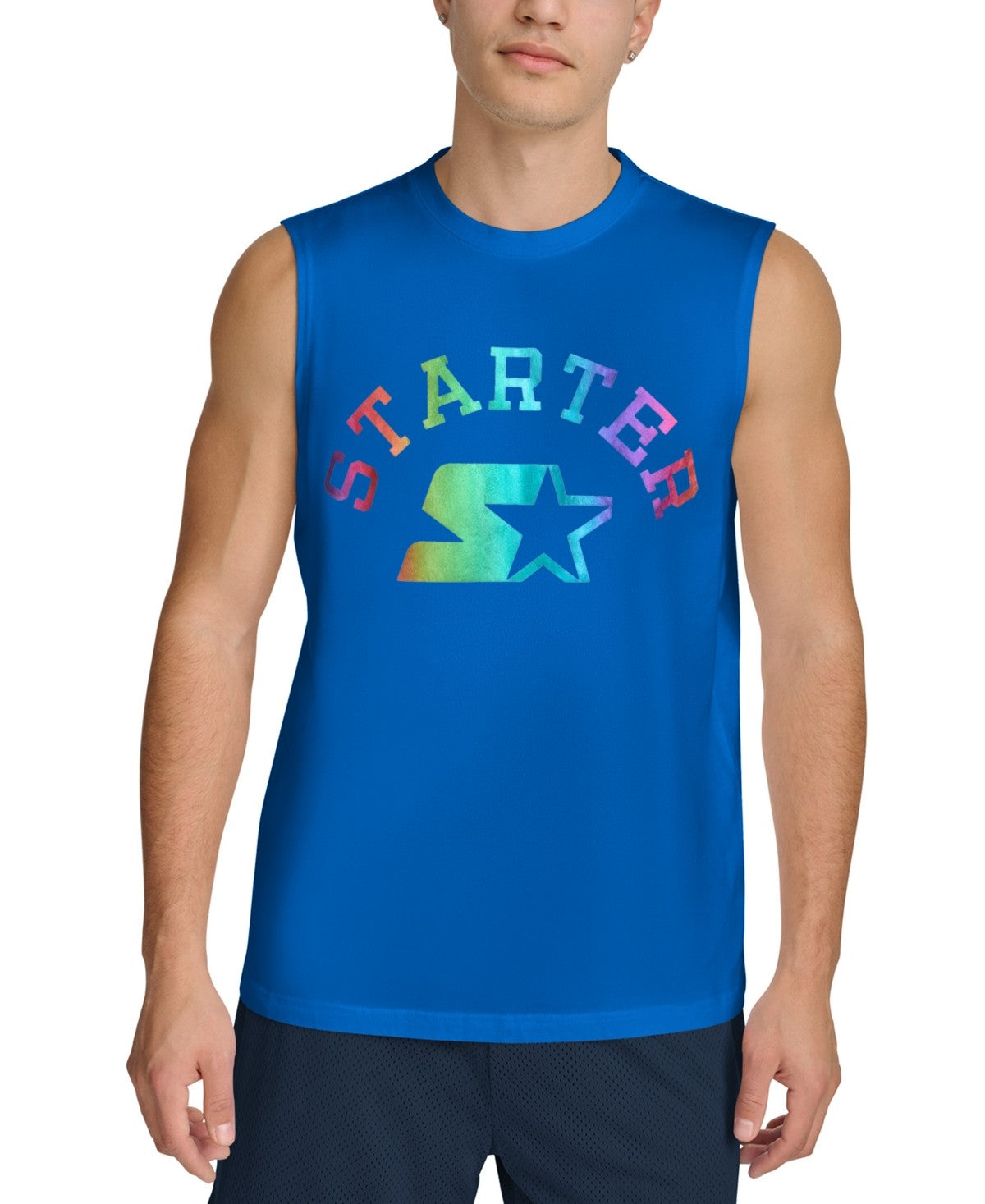 Starter Mens Regular fit Sleeveless Graphic T-Shirt Shirt Small Blue Solid