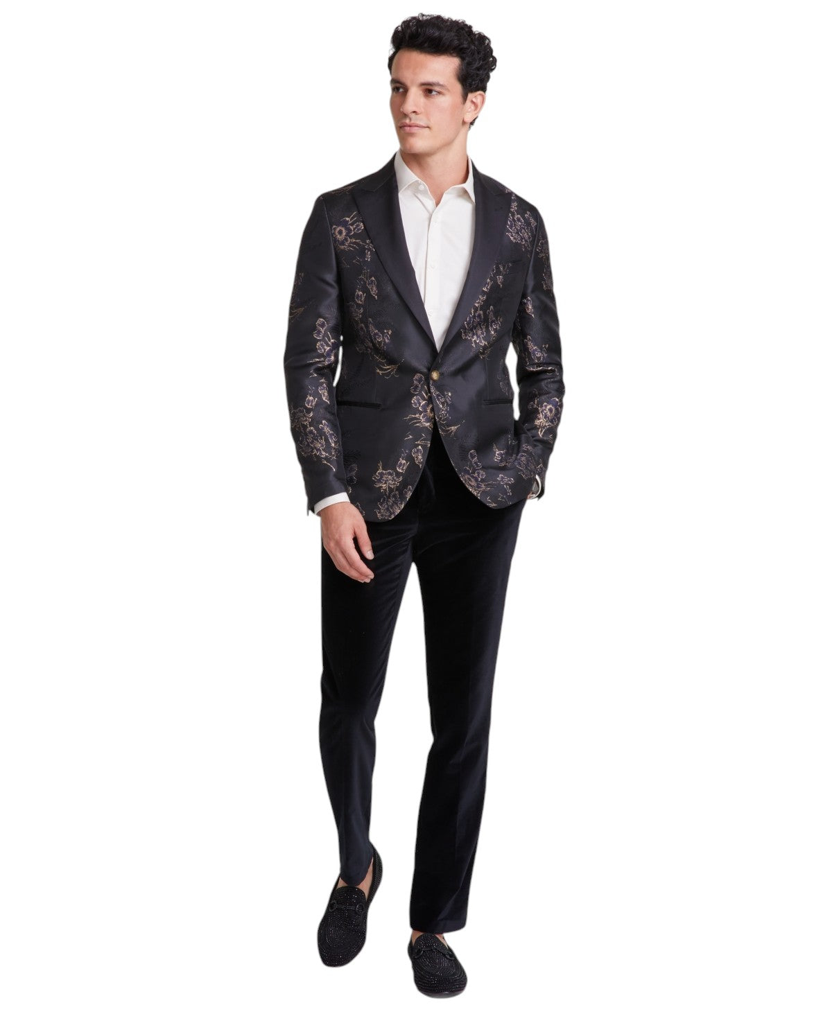 Tallia Mens Slim fit Sport Coat Blazer 36 R Black Floral