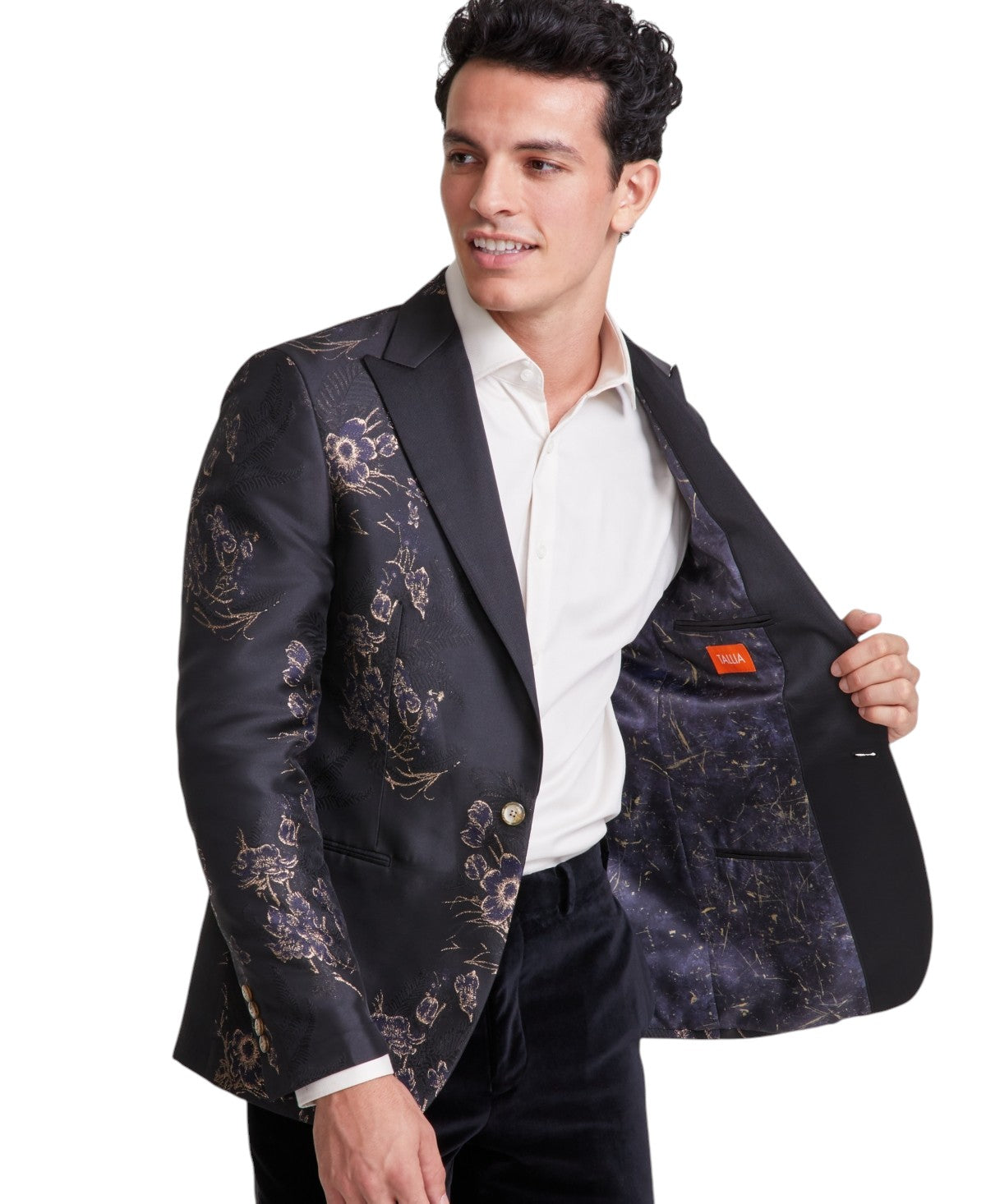 Tallia Mens Slim fit Sport Coat Blazer 36 S Black Floral