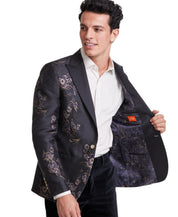 Tallia Mens Slim fit Sport Coat Blazer 50 R Black Floral