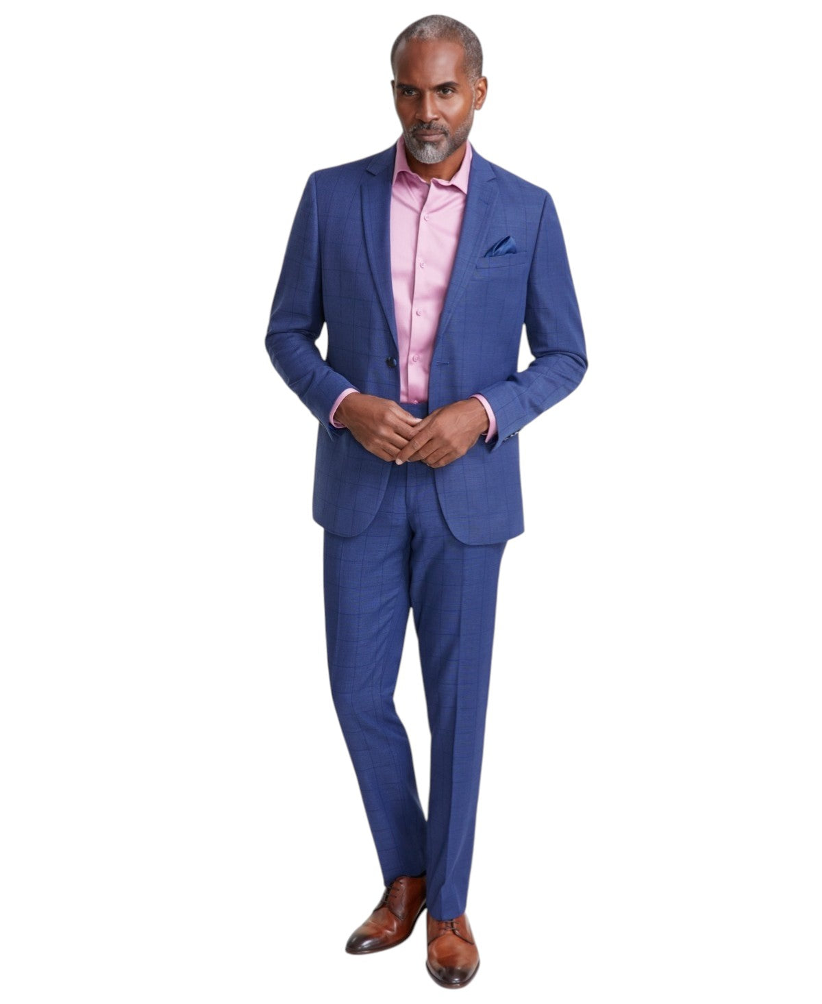 Nick Graham Mens Slim fit 2 Piece Suit 54 R / 49 Waist Blue Check Stretch