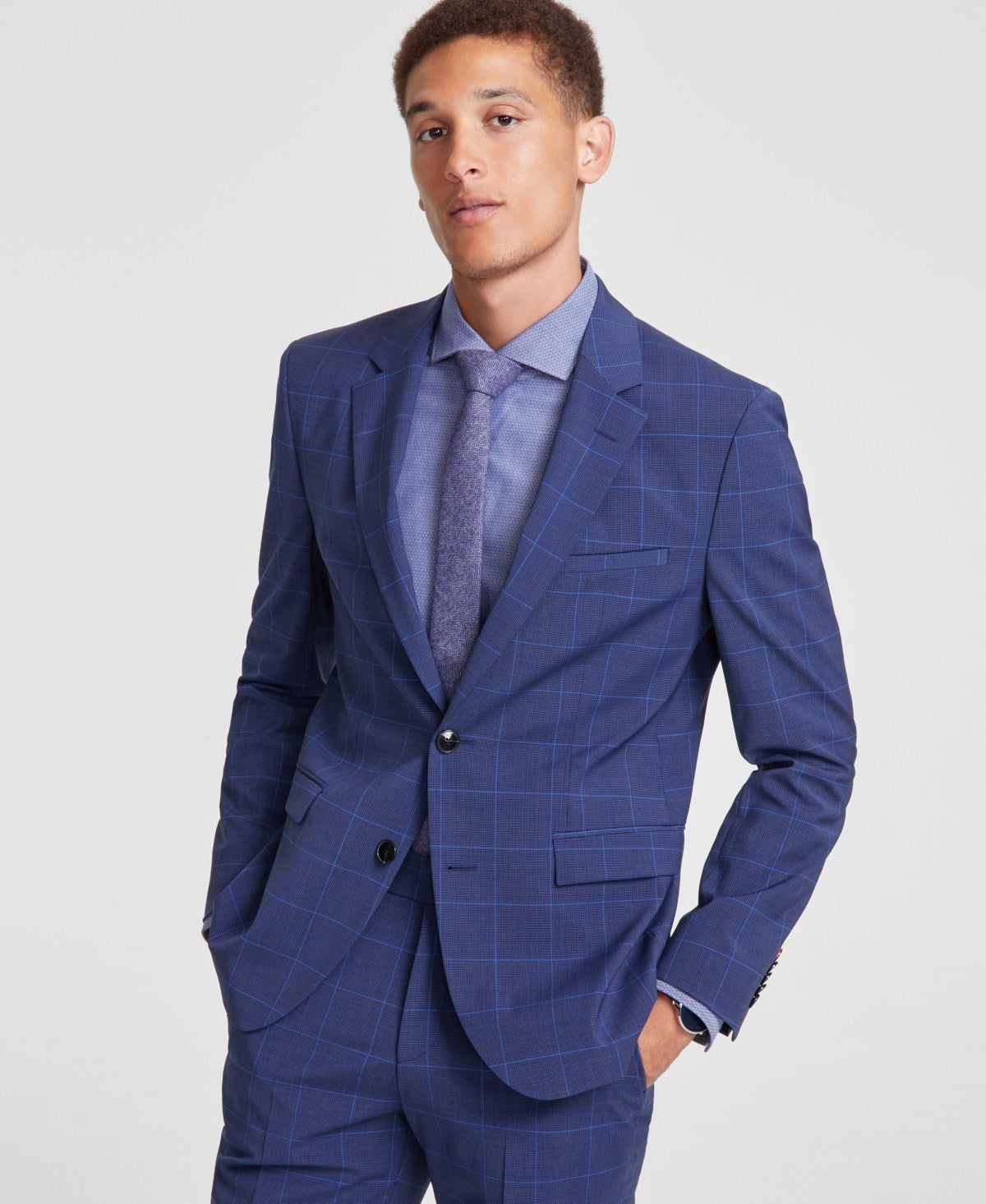Hugo Boss Mens Modern fit Suit Jacket Blazer 42 L Blue Check