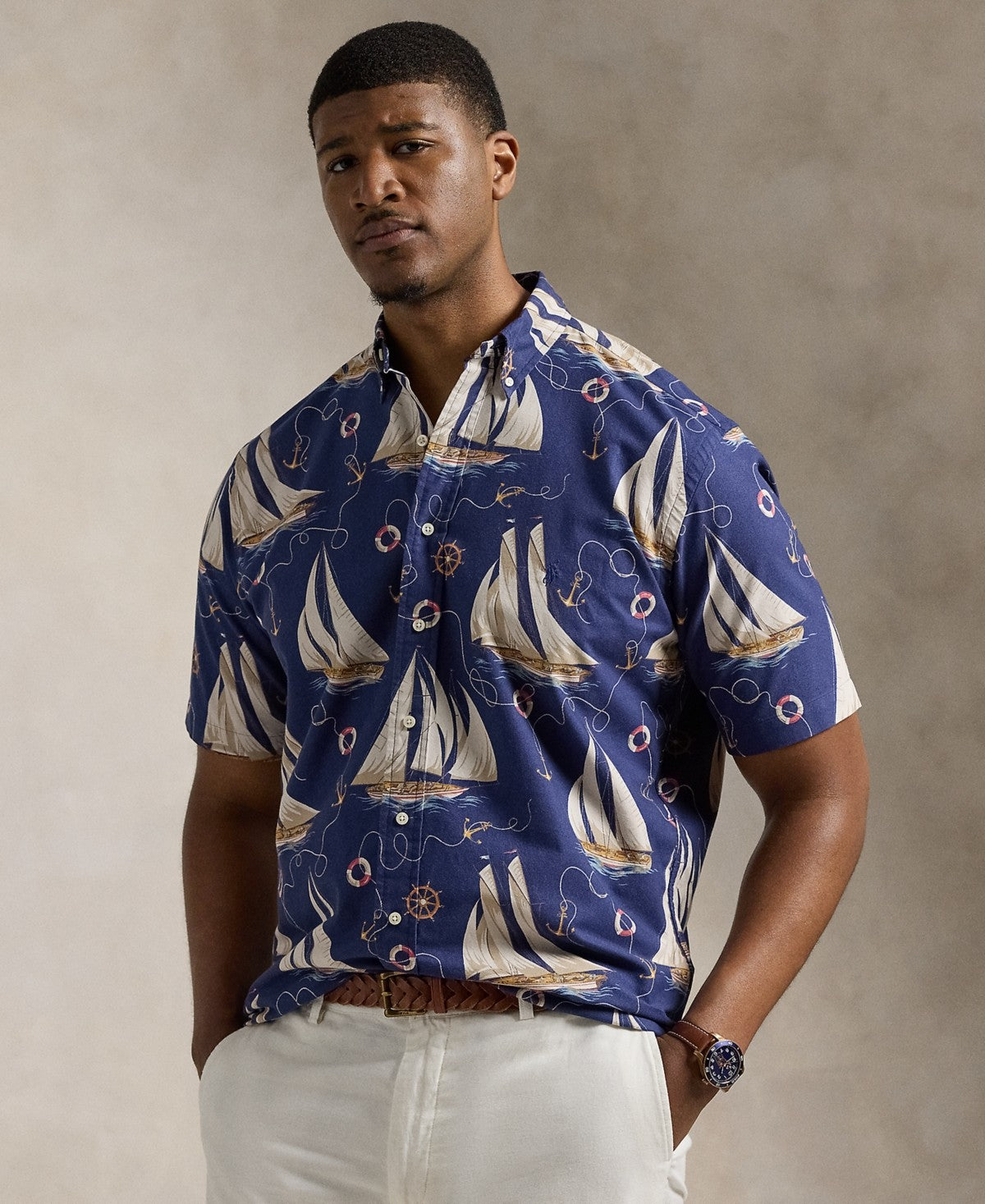 Polo Ralph Lauren Mens Regular fit Short Sleeve Button-Up Shirt XLT Blue