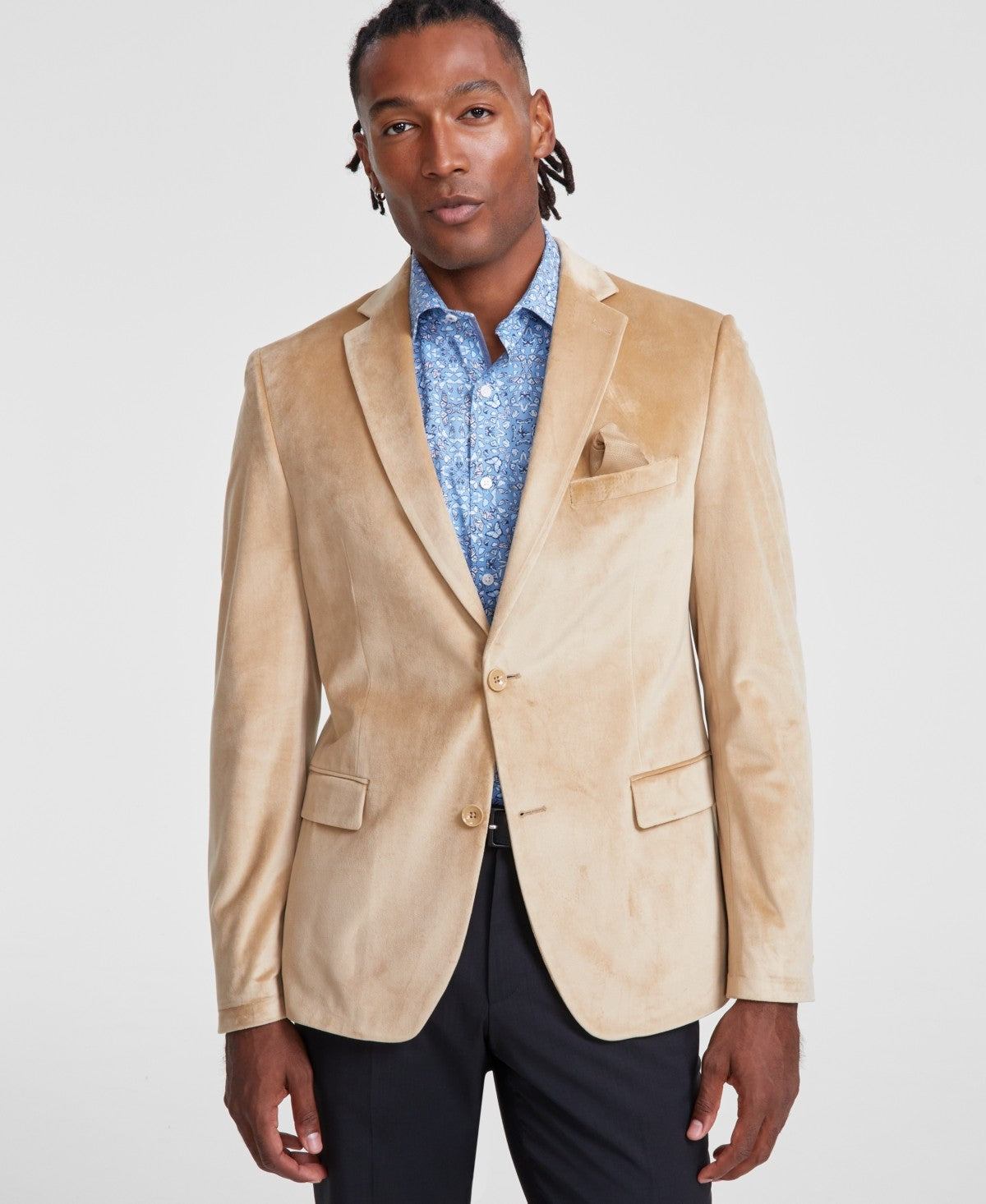 Alfani Mens Slim fit Velvet Sport Coat Blazer 44 L Beige Solid