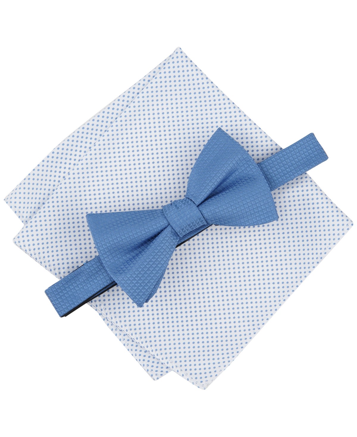 Alfani Mens Regular fit Bow Tie Necktie One Size Blue Dot Pocket Square Set