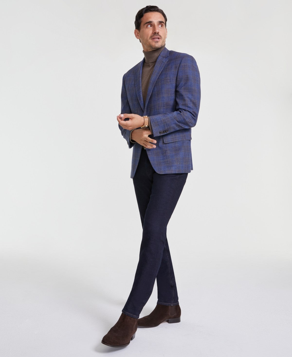 Michael Kors Mens Classic fit Sport Coat Blazer 42 L Navy Blue Plaid Stretch