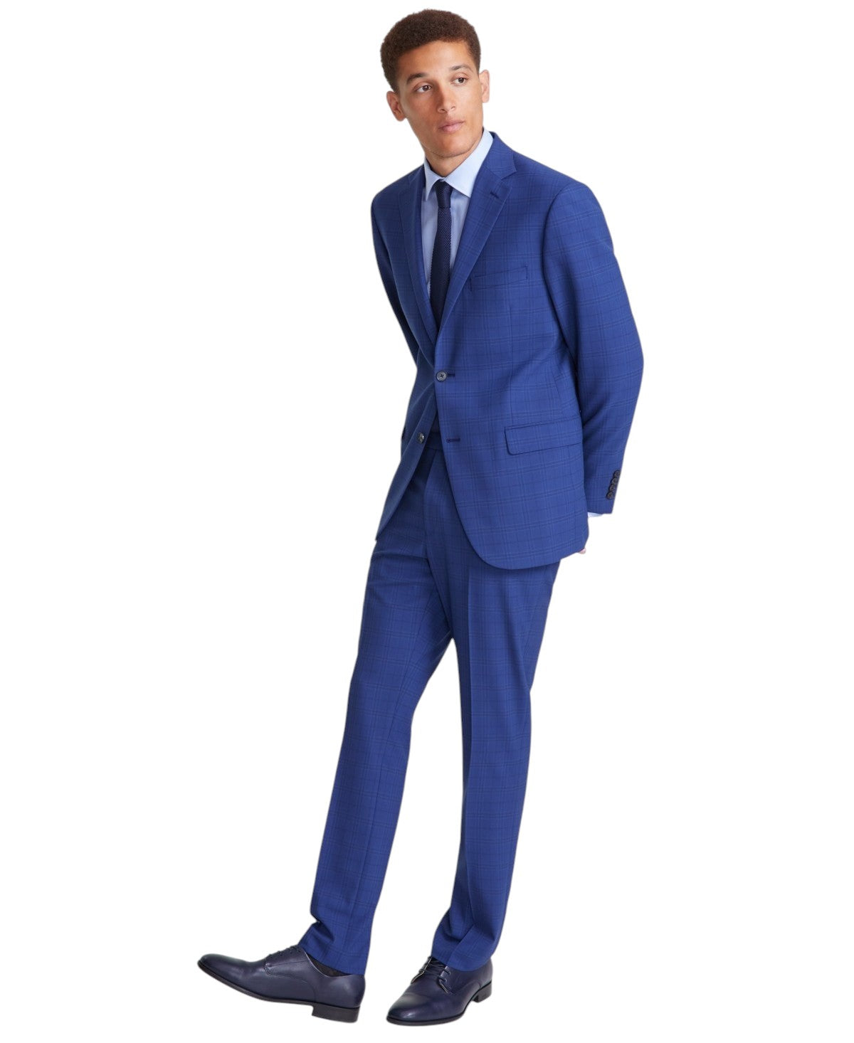 Dkny Mens Slim fit 2 Piece Suit 36 S / 29 Waist Blue Plaid Stretch