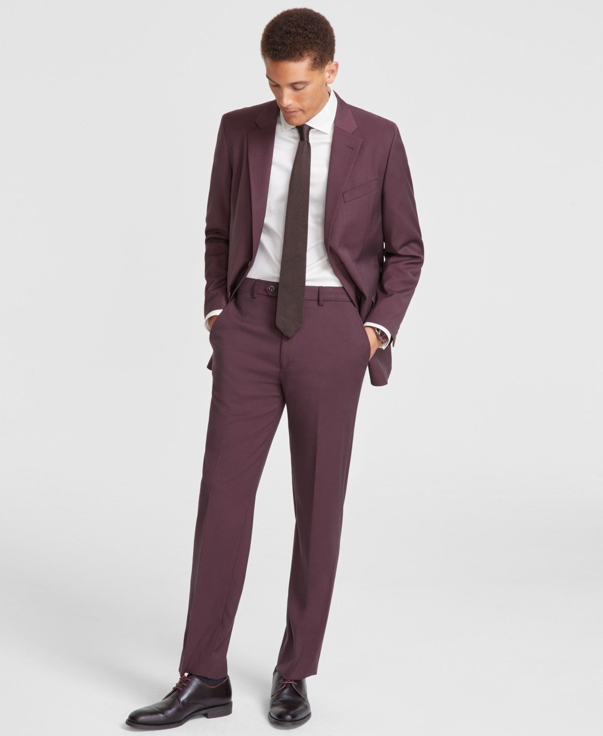 Nautica Mens Modern fit 2 Piece Suit 50 R / 45 Waist Burgundy Red Stretch