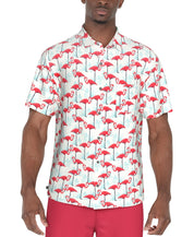 PGA TOUR Mens Regular fit Short Sleeve Button-Up Shirt Large White Flamingo