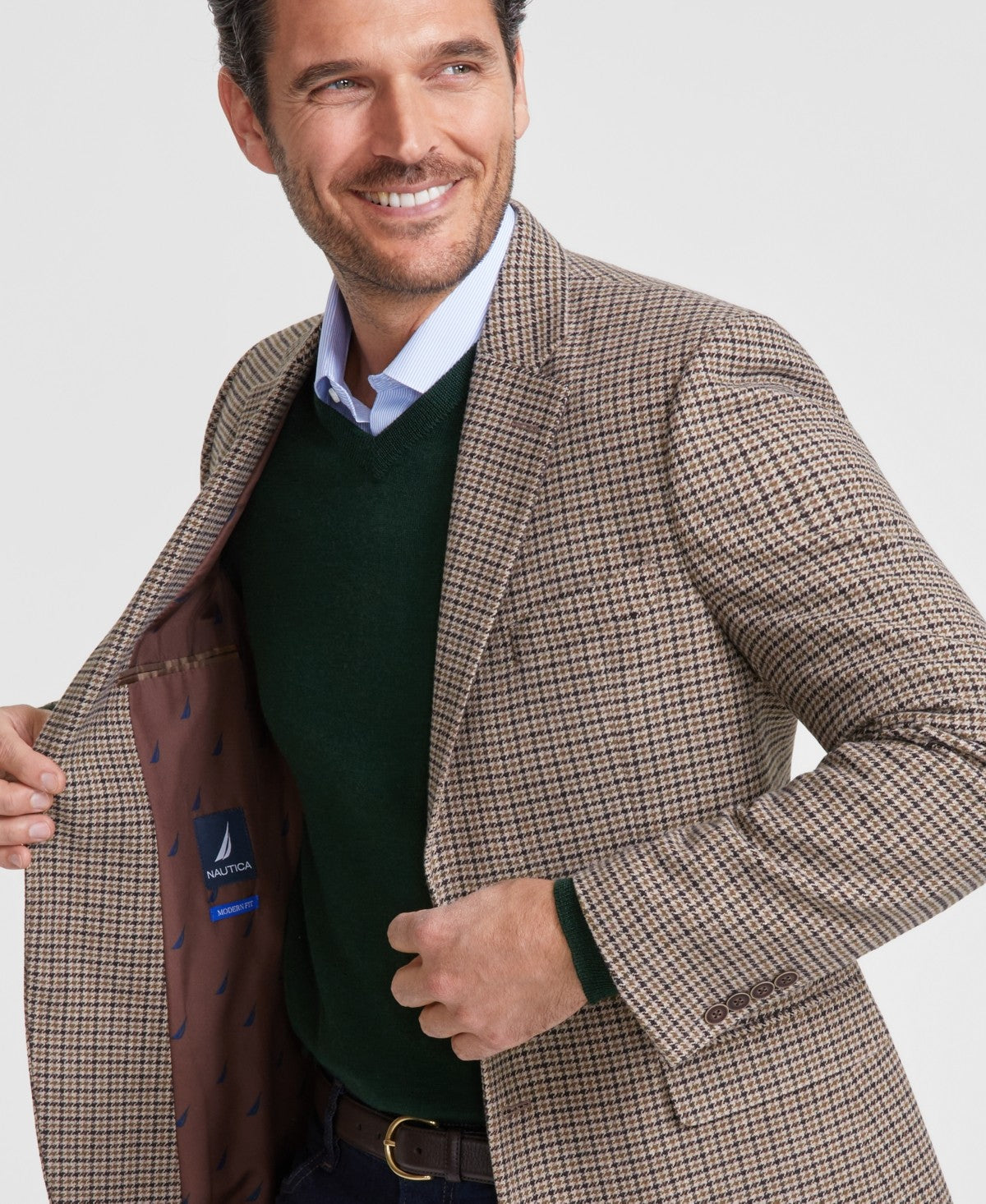 Nautica Mens Modern fit Sport Coat Blazer 50 R Brown Geometric