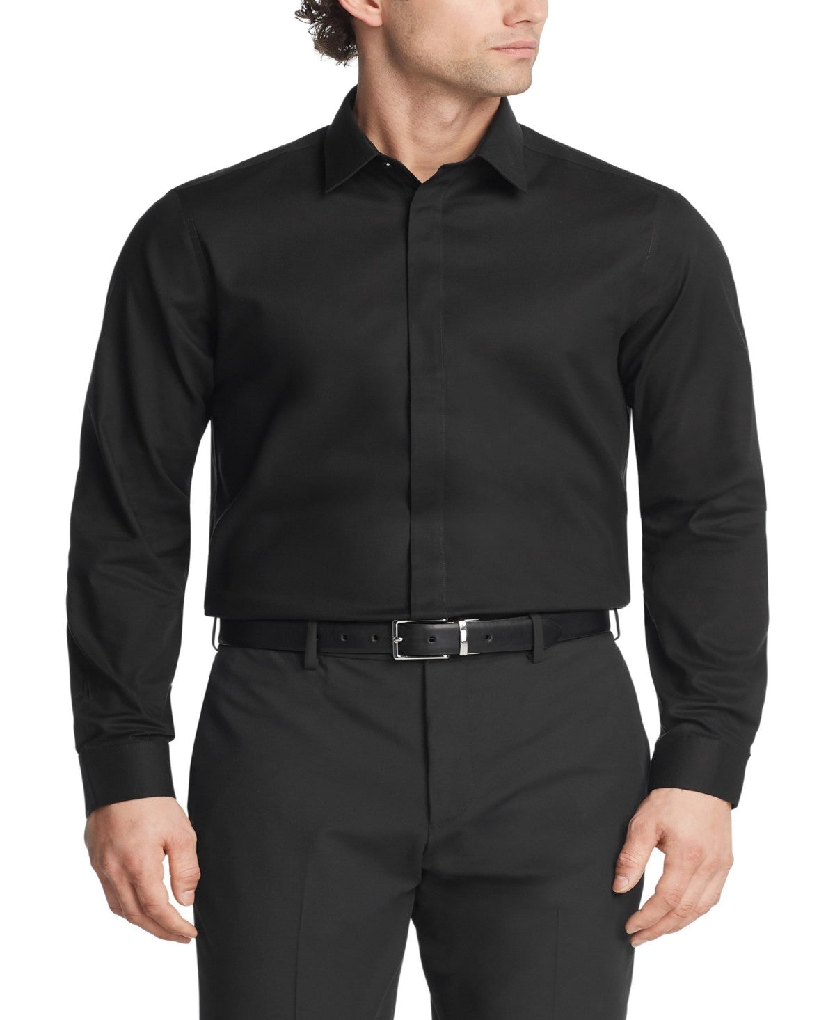 Calvin Klein Mens Slim fit Dress Shirt Large 16 in 32-33 Black Solid