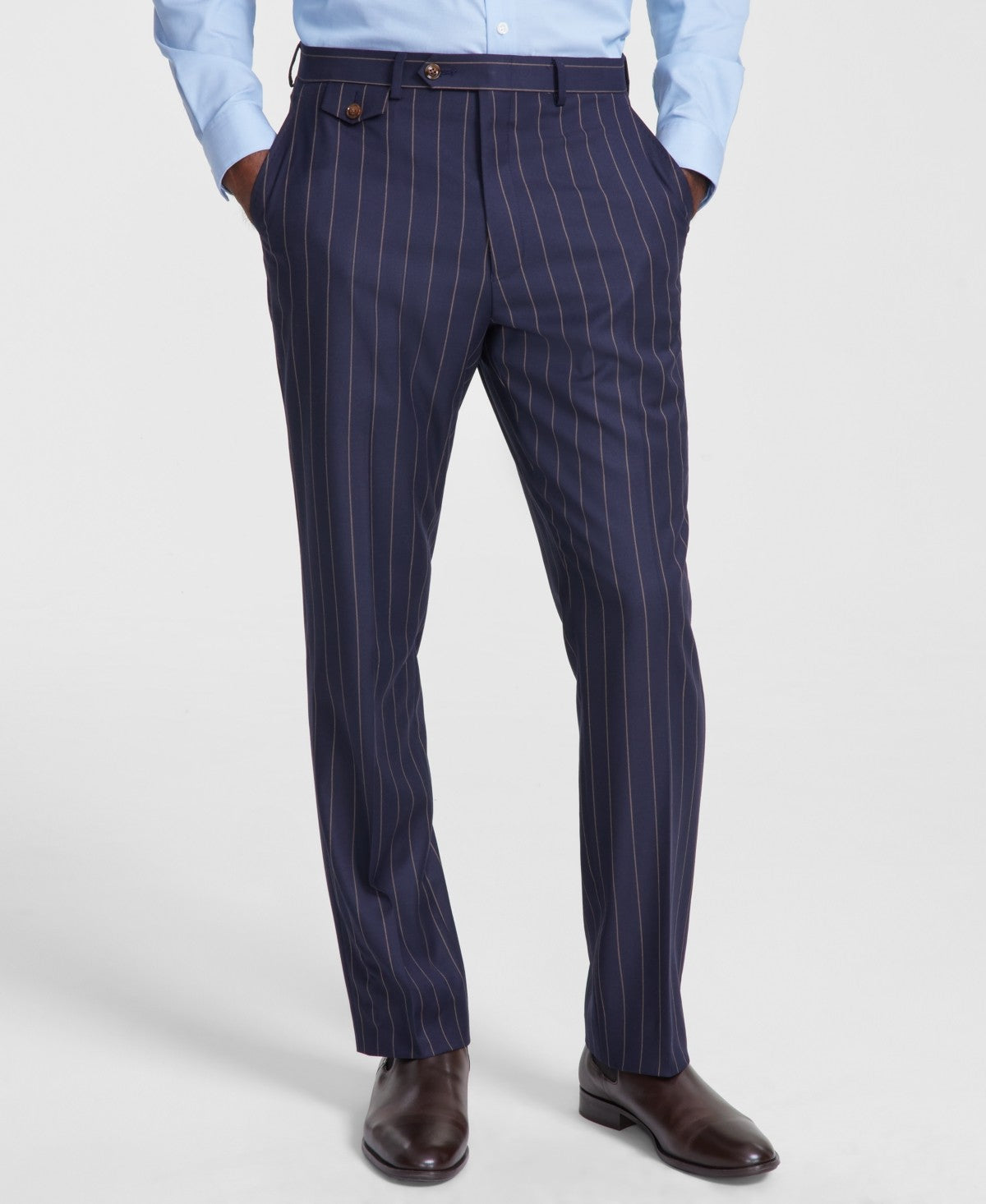 TAYION Mens Classic fit Dress Pants 44 / 30 Navy Blue Striped