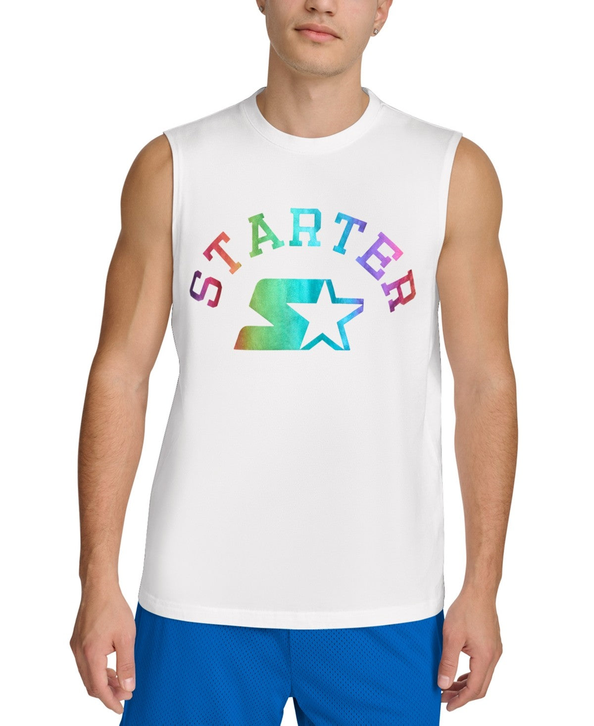 Starter Mens Regular fit Sleeveless Graphic Tank Top Shirt Large White Solid