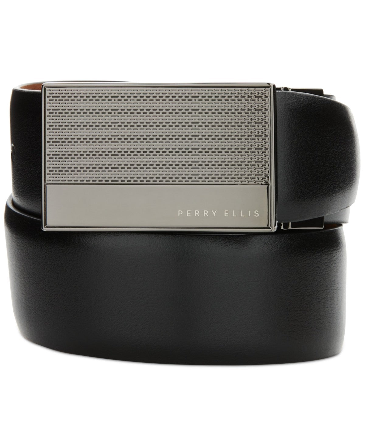 Perry Ellis Portfolio Mens Beehive Reversible Plaque Buckle Belt Black Large 38