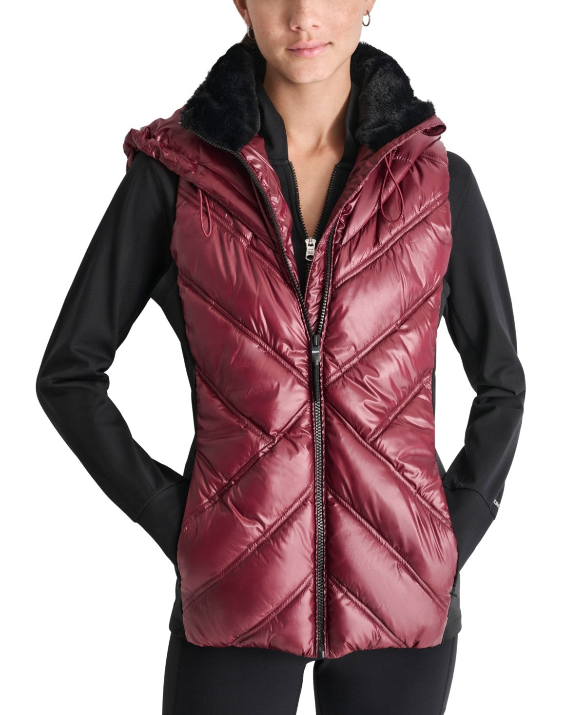 DKNY Sport Women Regular fit Quilted Vest Small Red Hooded