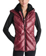 DKNY Womens Regular fit Puffer Jacket Vest Large Red Solid