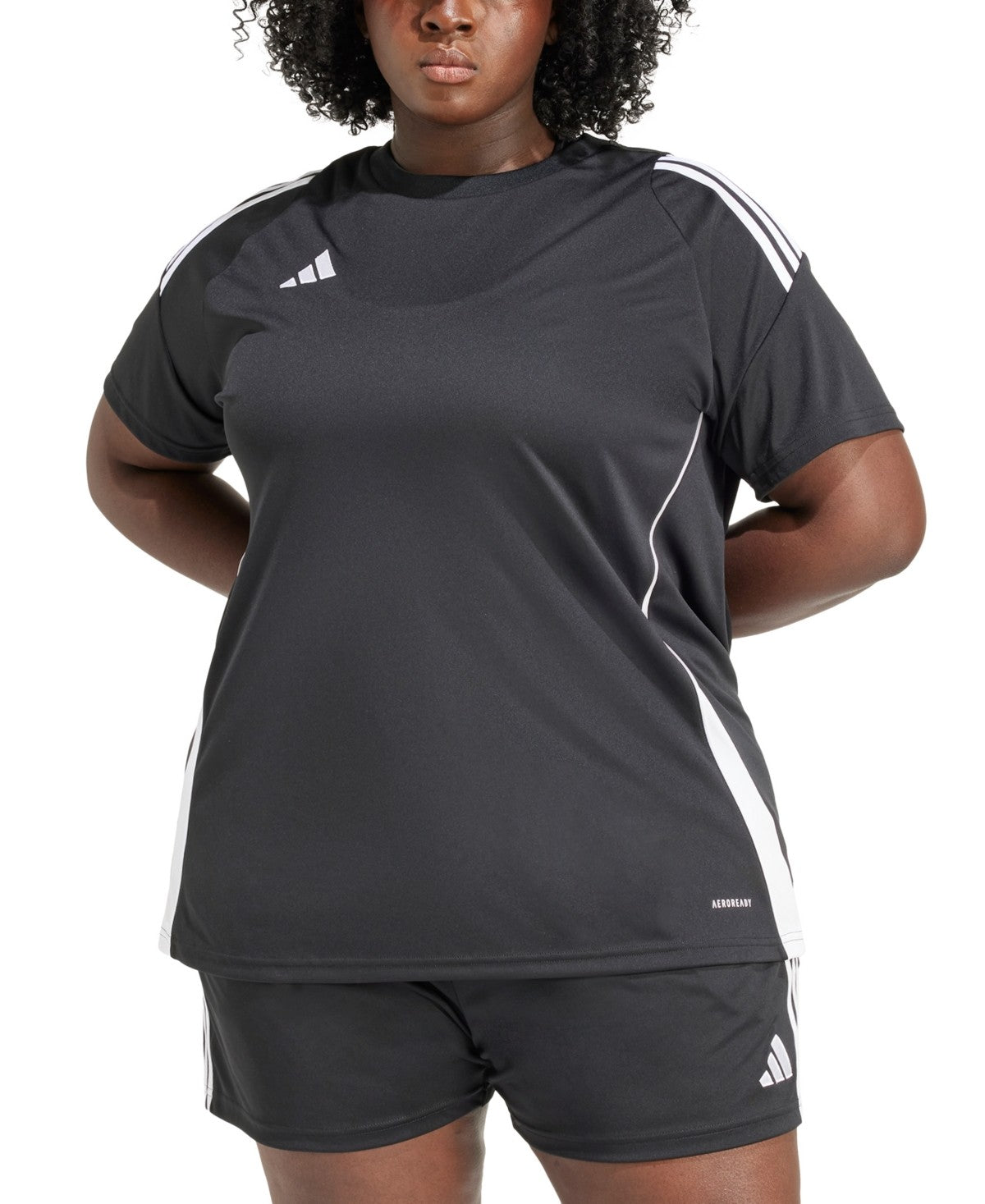 Adidas Womens Regular fit Short Sleeve 3 Stripes T-Shirt Shirt Black Solid 2XL