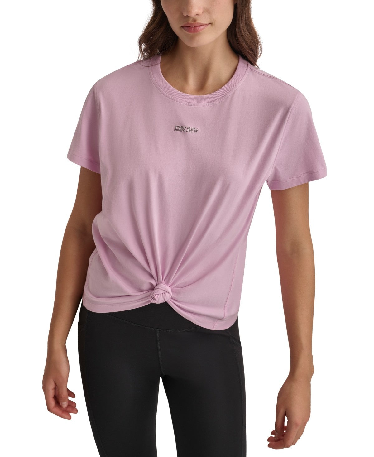 Dkny Womens Regular fit Short Sleeve Knot T-Shirt Shirt Large Pink Solid