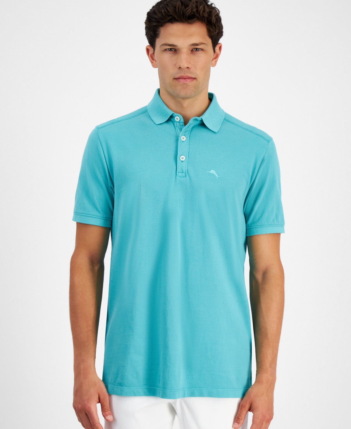 Tommy Bahama Mens Classic fit Short Sleeve Polo Shirt Large Atlantis Blue Solid