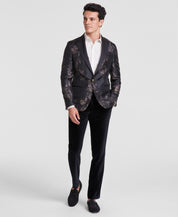 Tallia Men's Slim-Fit Floral Jacquard Blazer Sport Coat 44L Black Gold