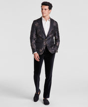 Tallia Mens Slim fit Sport Coat Blazer 44 R Black Floral Stretch