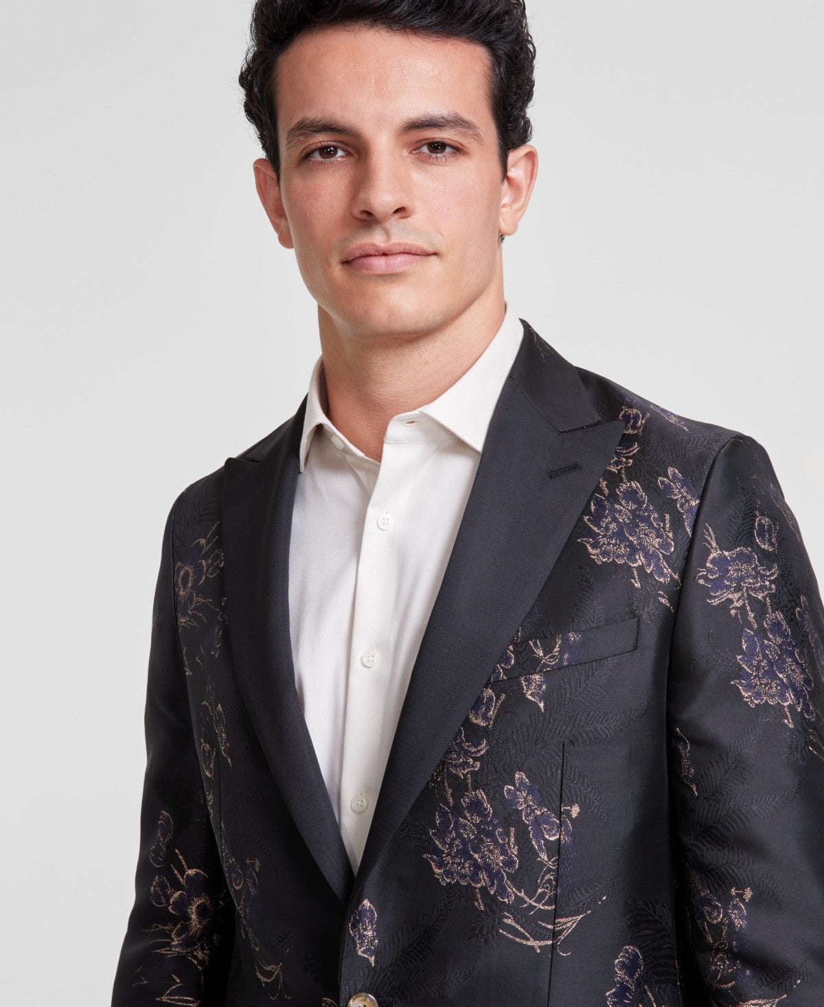 Tallia Mens Slim fit Sport Coat Blazer 42 S Charcoal Grey Gold Floral