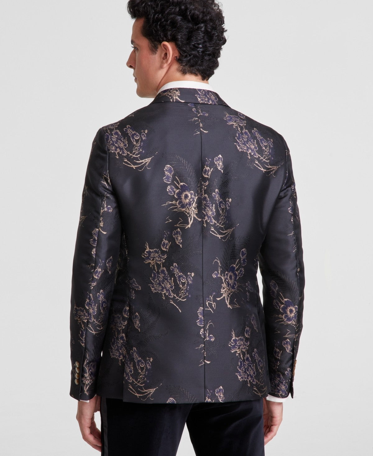 Tallia Men's Slim-Fit Floral Jacquard Blazer Sport Coat 44L Black Gold
