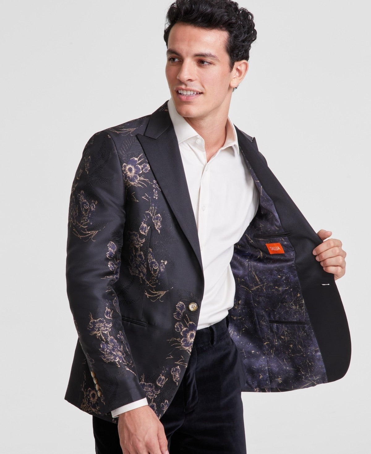 Tallia Mens Slim fit Sport Coat Blazer 42 S Charcoal Grey Gold Floral