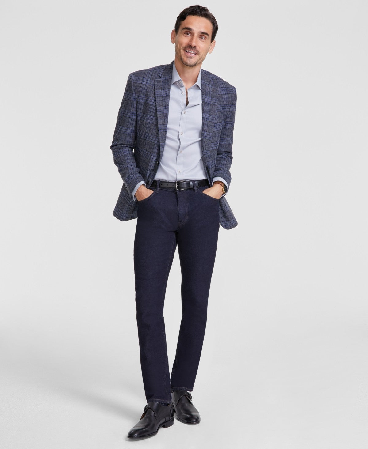 Michael Kors Mens Classic fit Sport Coat Blazer 46 L Grey Blue Plaid