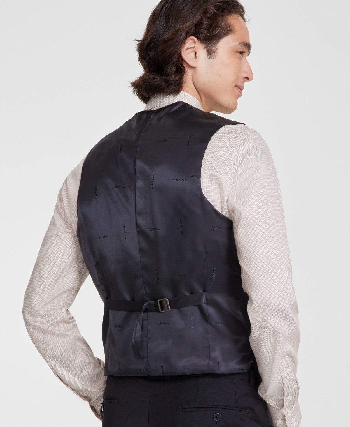 Calvin Klein Mens Slim fit Button-Up Suit Vest Small Black Solid Stretch