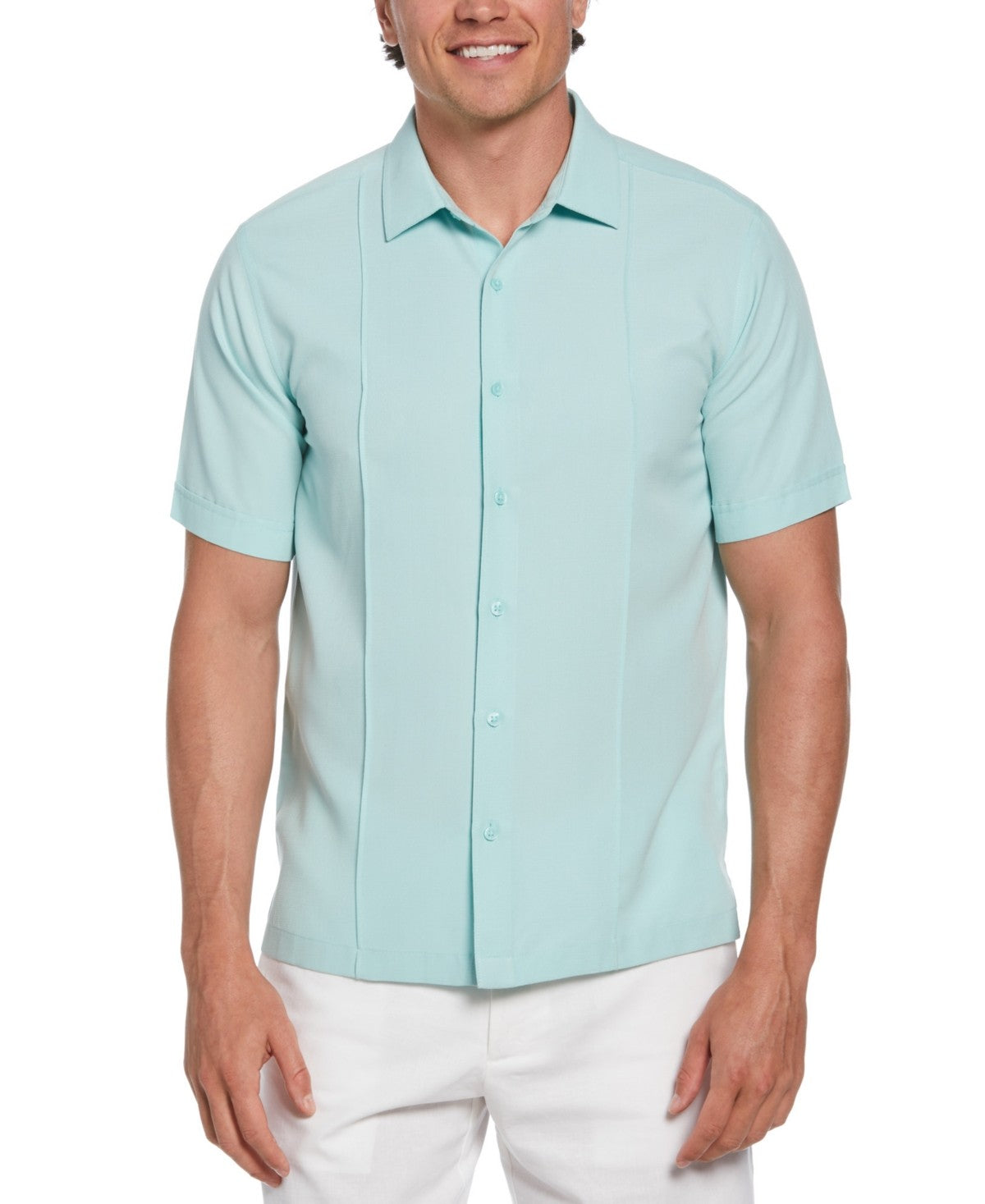 Cubavera Men Regular fit Short Sleeve Button-Up Shirt Small Blue Solid