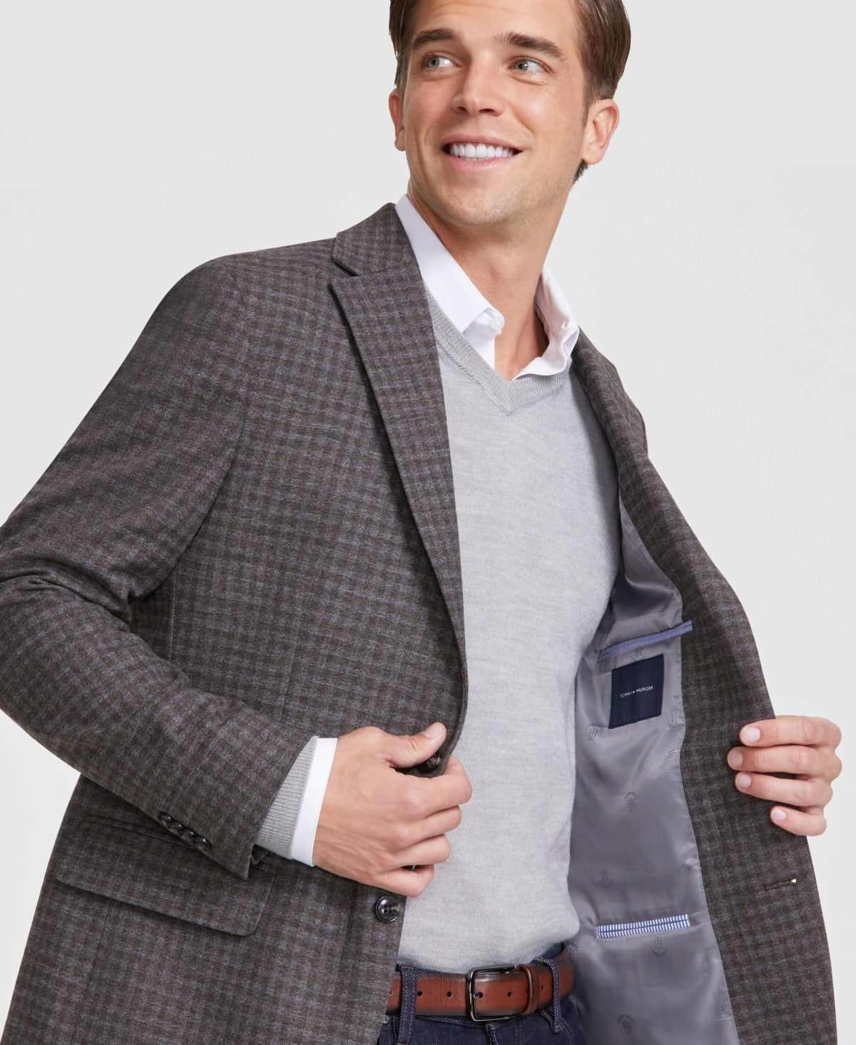 Tommy Hilfiger Mens Modern fit Sport Coat Blazer 44 R Brown Grey Check