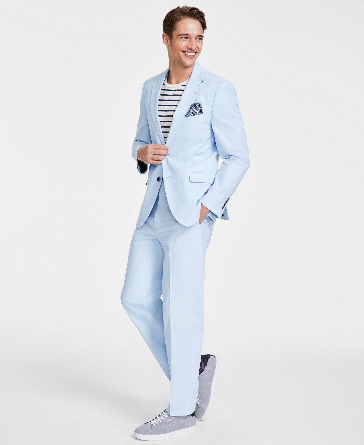 Nautica Mens Modern fit 2 Piece Suit 38 S / 34 Waist Light Blue Solid Stretch